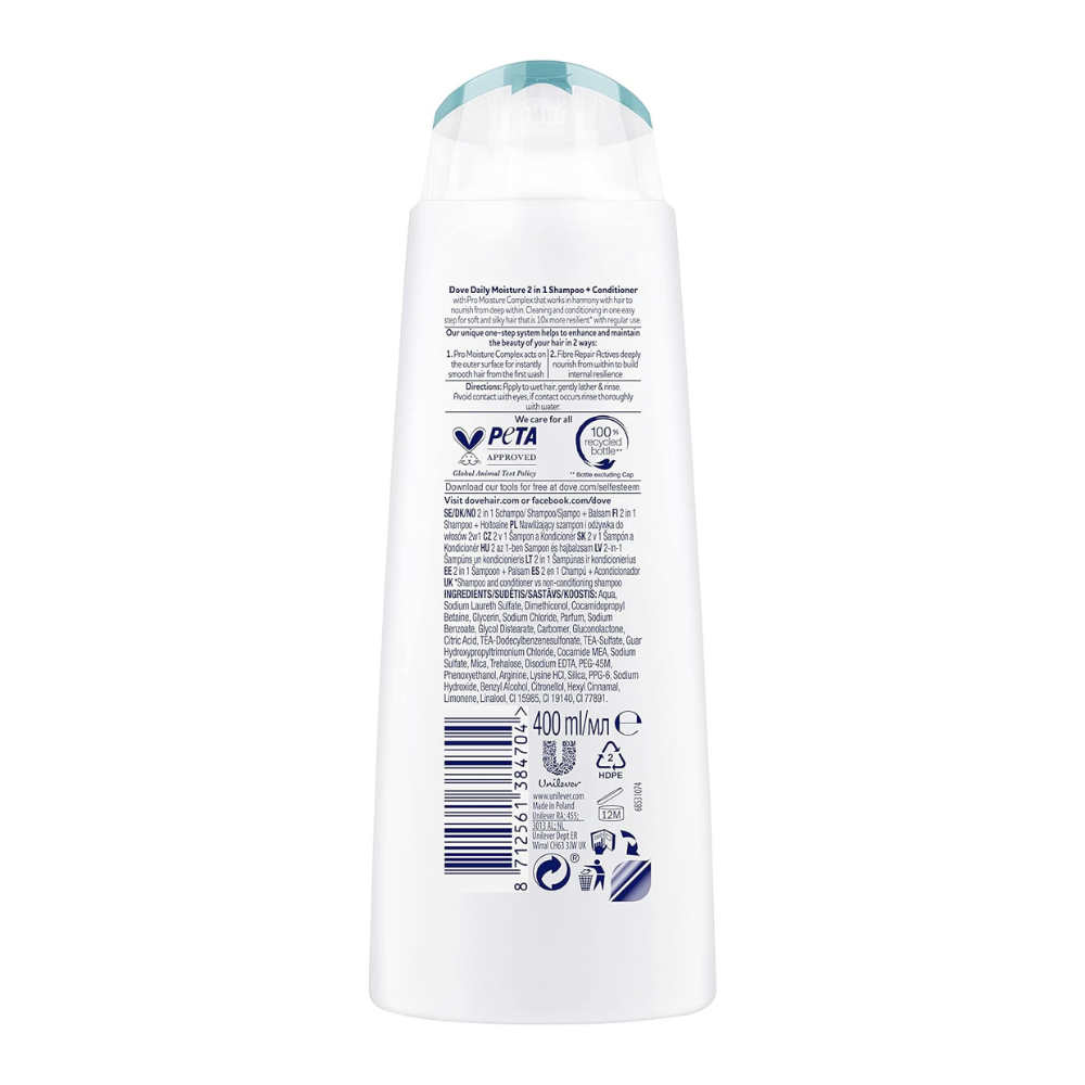 Dove daily moisture 2 in 1 shampoo & conditioner, 400ml
