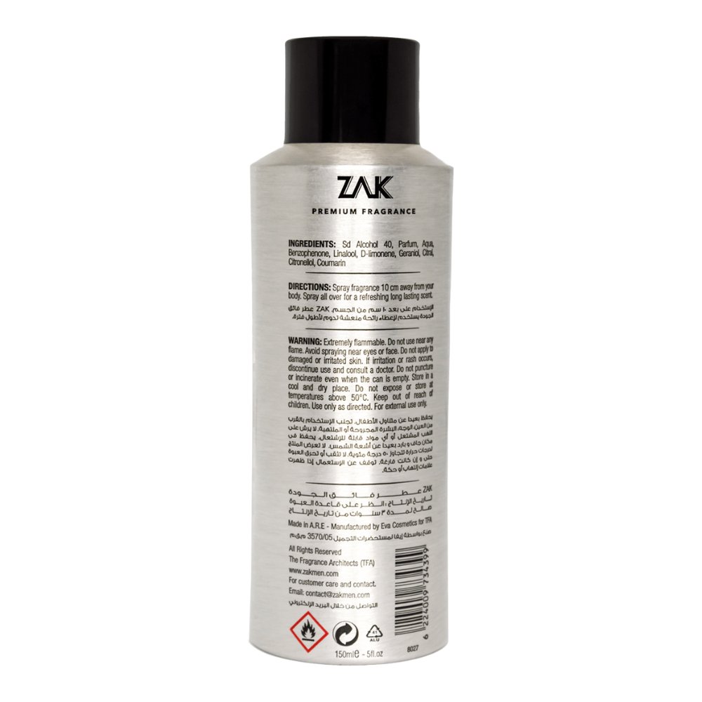 ZAK TITANIUM BODY SPRAY FOR MEN, 175ML